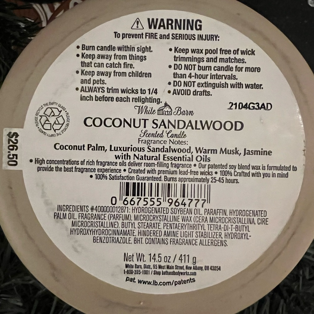 ✨SALE✨ Bath & Body Works Coconut Sandalwood 3 Wick Candle - Picture 3 of 3